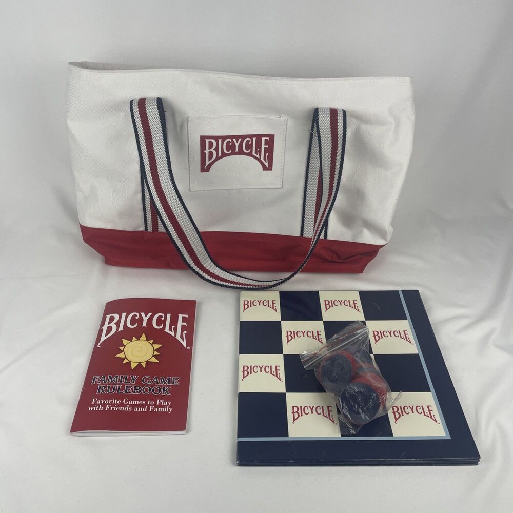 Bicycle Playing Cards Tote Bag Red White & Checkers, Family Rulebook, Chessboard